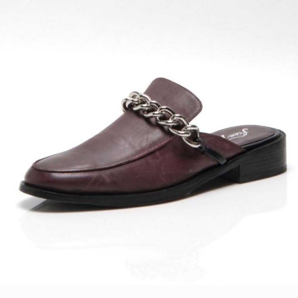 Free People Vida Women's Chain Detail Mules Loafers - Burgundy